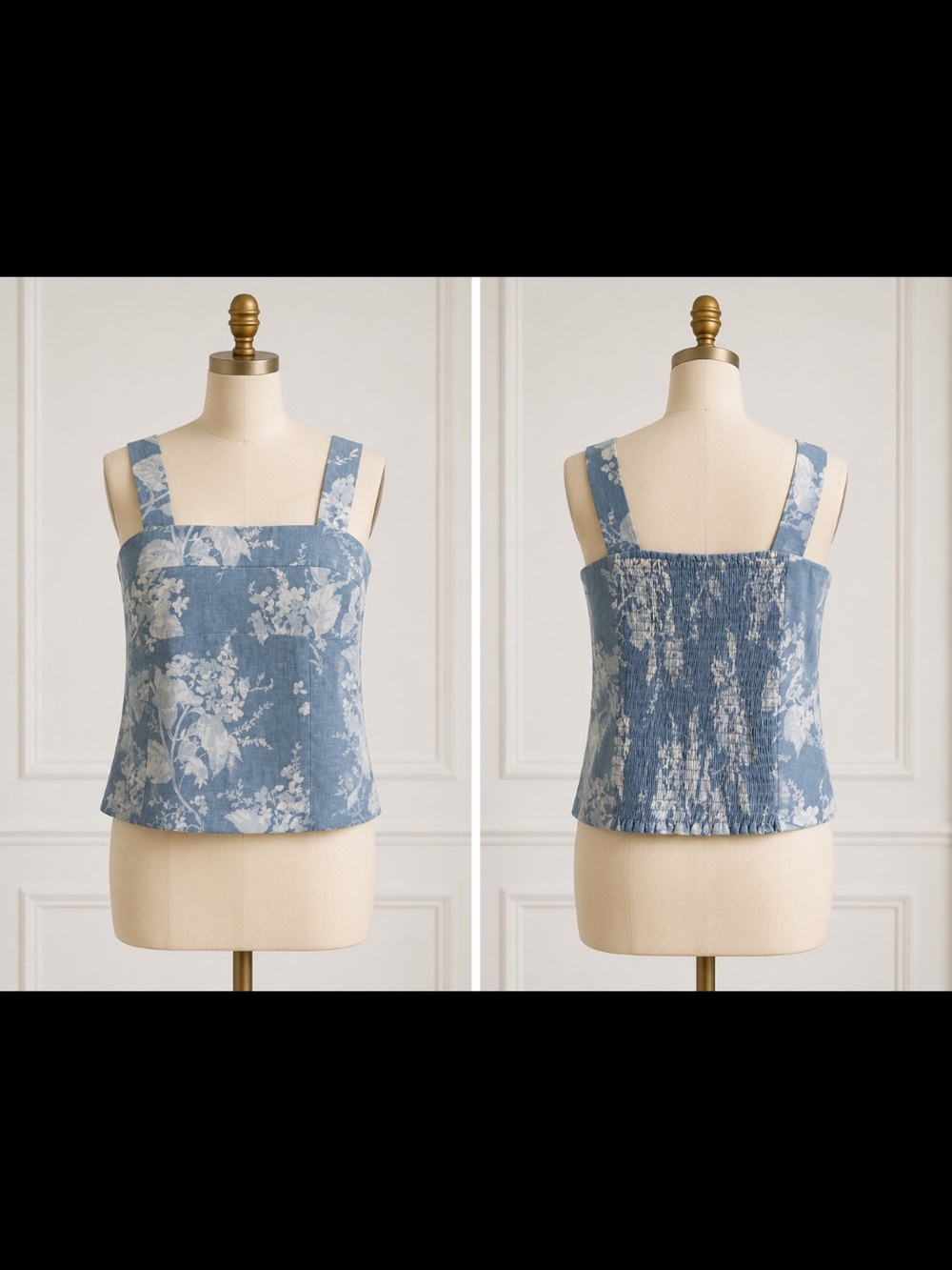 Reformation Blue Floral Square-Neck Tank